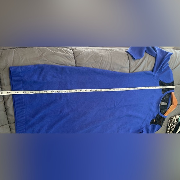 Ann Taylor Royal Blue Sweater Dress with Black Lace Shoulders - Picture 6 of 9